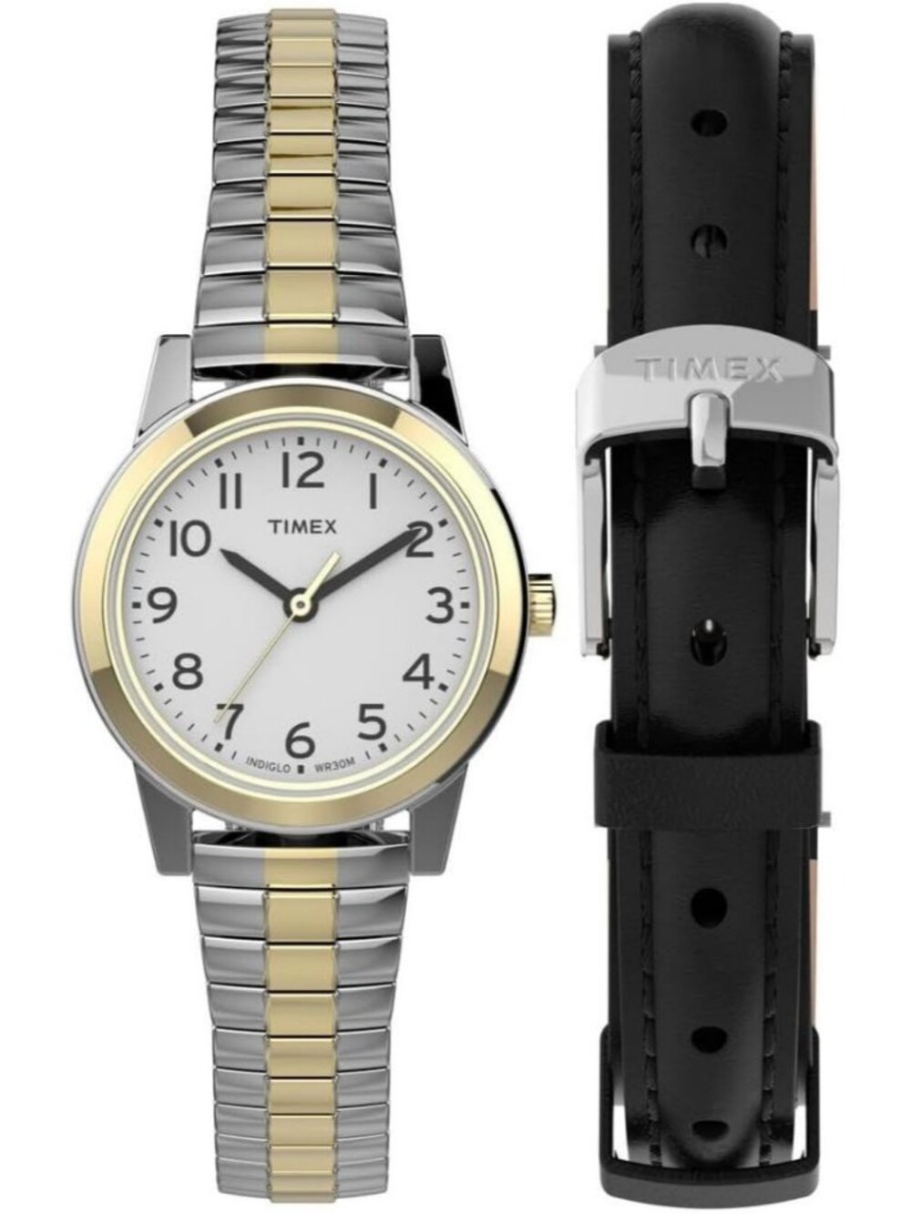 Women's Black/Two-Tone/White Set Adjustable Strap Mineral Glass Crystal Watch